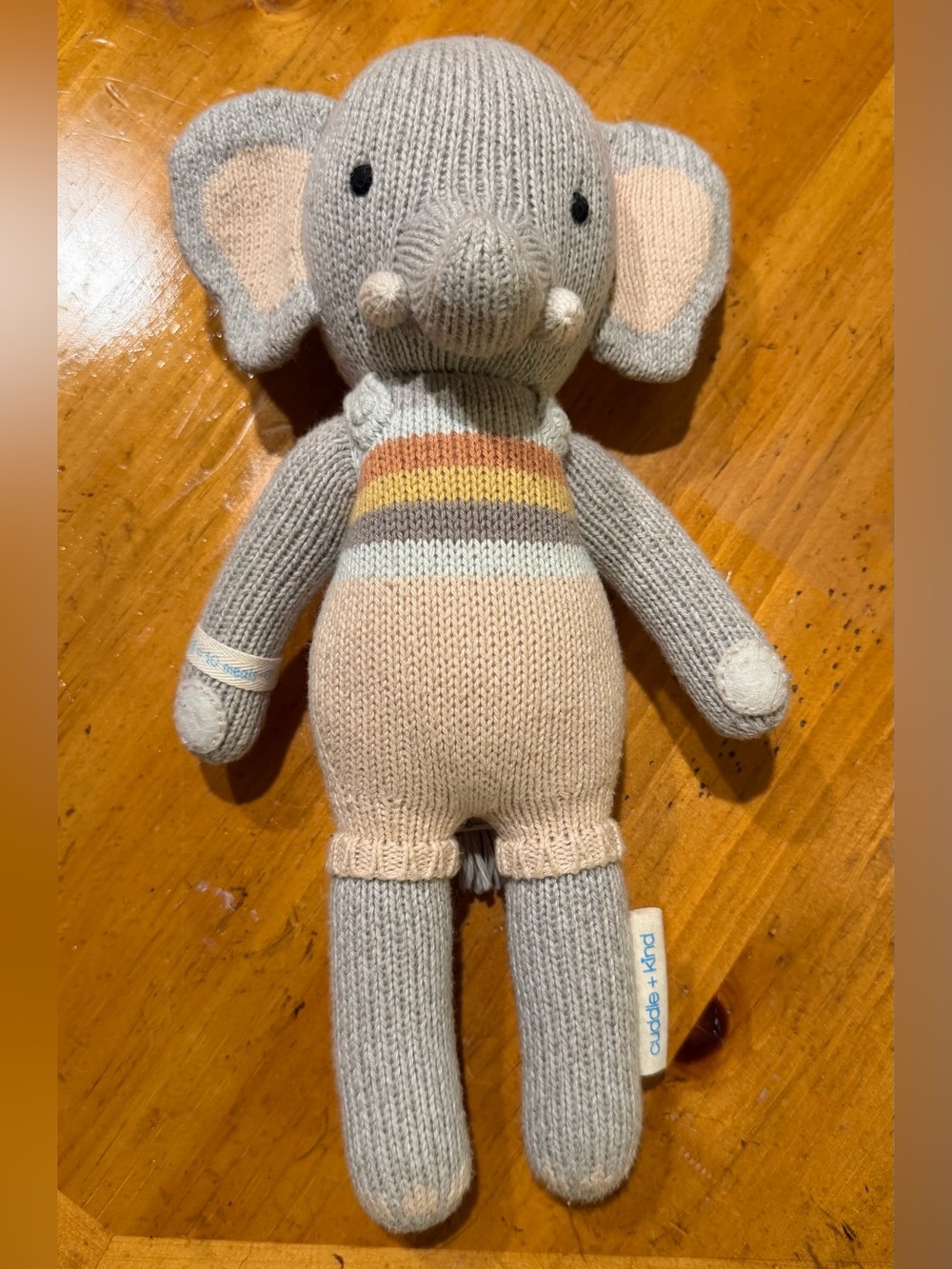 Plush Knit Elephant Toy in Gray and Cream